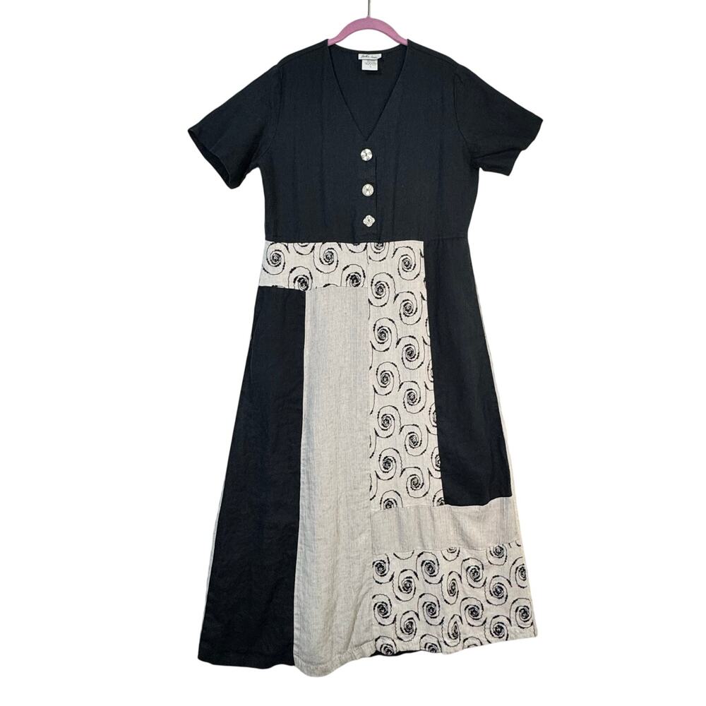 Barbara Lesser Flax Linen Boho Patchwork Spiral E… - image 1